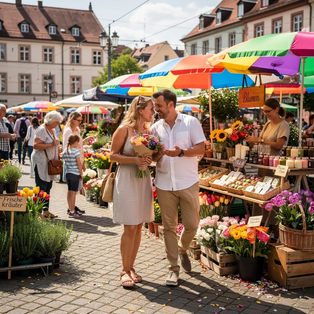 Ein farbenfrohes Stadtfest in Nürnberg mit traditioneller Musik, Tänzen und regionalen Spezialitäten.